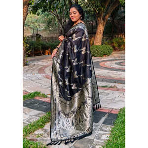 Black Banarasi Jaal Woven Saree with Soft Silk and Zari Elite Weaves 0.65g Trending <b>Indian</b> & <b>Pakistani</b> <b>Clothing</b> - Product Image 1