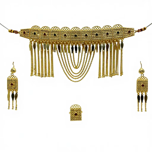 Conjunto de Joyería Árabe Chapado en Oro de Latón de Última Moda con Aretes y Collar de Cadena para Mujer - Product Image 1