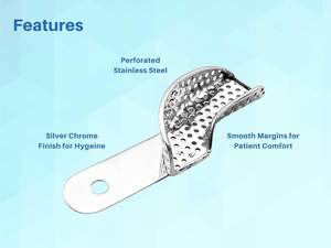 Juego profesional de 5 bandejas de impresión dental parcial perforadas de acero inoxidable, kit de bandejas seccionales cuadradas para ortodoncia - Product Image 3