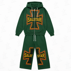 Conjunto Deportivo SALSTAR Verde con Capucha, Sudadera con Cierre Completo y Pantalones Jogger, Ropa Deportiva de Invierno, Corte Holgado, Algodón, Ropa de Otoño - Product Image 1
