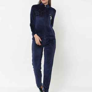 New Custom Made Logo Wholesale Price Cotton Full Sleeve Top Quality Women Rhinestone <b>Velvet</b> <b>Tracksuits</b> - Product Image 1