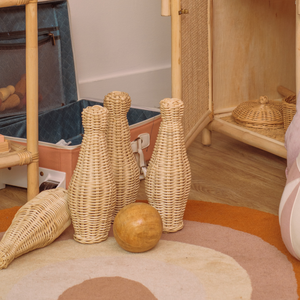 Juguetes de bolos de ratán para niños, juego de juguetes deportivos naturales para niños, para jugar en interiores y exteriores - Product Image 3