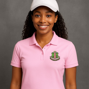AKA Polo Pink AKA Crest Polo Shirt <b>Light</b> Pink Embroidered Logo Short Sleeve Collared Greek Sorority Apparel - Product Image 5