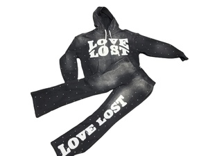 Survêtements respirants surdimensionnés en éponge française en détresse pour hommes, avec fermeture éclair Boxy, patch de broderie en strass, logo personnalisé - Product Image 2