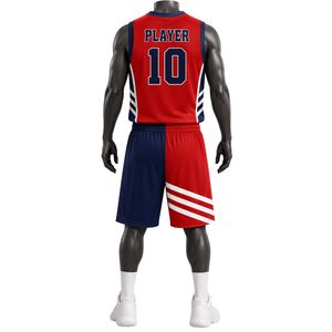 Navy <b>Red</b> White Sublimation Basketball Jersey and Shorts Set Athletic Team Outfit for School Club League Game Day Performance - Product Image 2