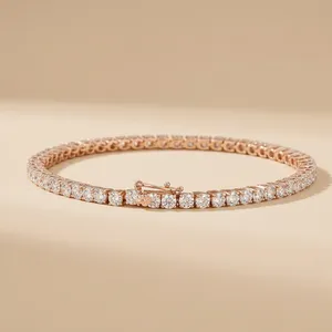 Pulsera de tenis de oro rosa de 14 quilates con diamantes de corte brillante cultivados en laboratorio, joyería de moda unisex para regalo y uso diario. - Product Image 3