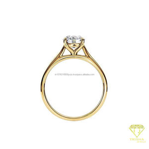 Anillo de Compromiso Solitario con Diamante Cultivado en Laboratorio de Corte Redondo en Oro Amarillo de 14K, Anillo de Promesa Minimalista para Mujer - Product Image 4