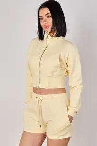 Conjunto de Sudadera con Capucha y Pantalones Cortos de Forro Polar para Mujer EVERGLOW, Color Sólido, Casual, Impermeable, Resistente al Viento, Transpirable y Ecológico - Product Image 6