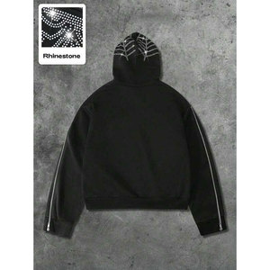 Sweat-shirt à capuche unisexe court en molleton de coton épais, imprimé graphique araignée avec strass, coupe oversize, écologique - Product Image 2