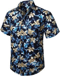 Chemise décontractée pour homme en sergé hawaïen à manches courtes, col montant, bouton unique, imprimé feuilles tropicales, noir et vert, pour les vacances d'hiver - Product Image 3