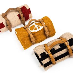 Buckle Leather Handle Strap Picnic Camping Throw Blanket <b>Rug</b> Mat Blanket Holder Premium Heavy Duty Carrying Belt OEM & FBA Pro. - Product Image 1