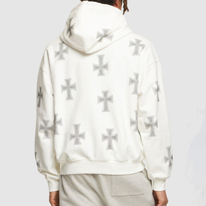 Vente en gros de sweats à capuche thermiques unisexes personnalisés, nouveaux et élégants, avec fermeture éclair intégrale, coupe oversize, logo en strass, 100% coton pour l'automne - Product Image 3