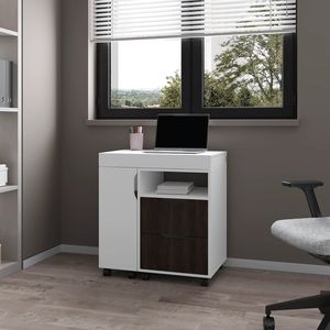 White and Stained Walnut 2-Drawer Extendable <b>Computer</b> <b>Desk</b> with Sliding Mechanism - Product Image 1
