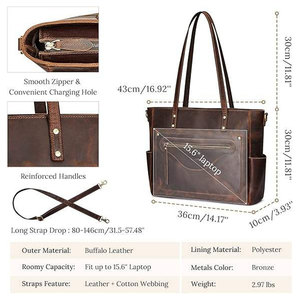 Brown Women Fashion Genuine Leather Tote Bag Shoulder Crossbody <b>Handbag</b> with Zipper Durable Travel Bag - Product Image 5