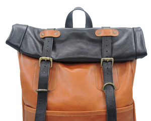 Genuine Leather Roll Top Backpack With Hasps Closure Unisex Laptop <b>Bag</b> Retro Style Softback 20-39L Capacity Shoulder Straps - Product Image 3