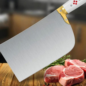 Couteau à viande robuste PK-D-WP M, lame en acier inoxydable argenté, manche blanc, design à points rouges, bolster doré, hachoir de boucher - Product Image 6