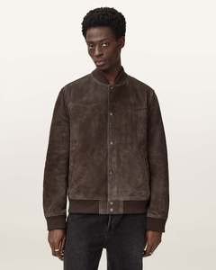 <b>Men's</b> Brown <b>Suede</b> Bomber <b>Jacket</b> Stand Collar Casual Autumn Style Regular Fit Button Closure Solid Color - Product Image 3