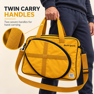Sac de raquette de squash jaune moutarde zippé, équipement sportif personnalisé avec poche avant et poignées de transport pour clubs et entraînements - Product Image 5