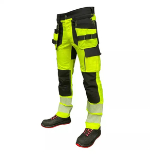 Pantalon de travail cargo haute visibilité en polyester respirant jaune et noir réfléchissant, multipoches, pour hommes - Product Image 1