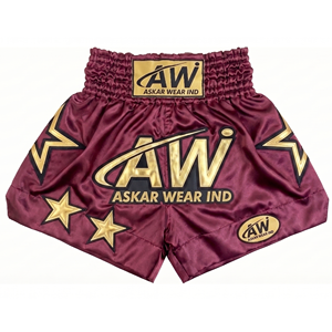 กางเกงมวยไทย Askar Wear Ind สีเบอร์กันดี ลายดาวสีทอง กางเกงชกมวยสำหรับผู้ใหญ่ ทรงปกติ ใส่ได้ทั้งชายและหญิง - Product Image 1