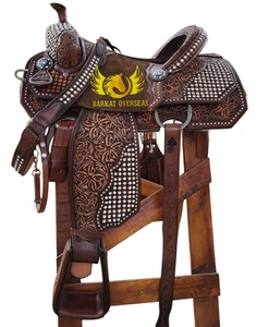 Brown Tooled with Crystal Rhinestones Roping Western Horse Leather Show Saddle Portable and durable with <b>Soft</b> Gel padded seat - Product Image 2