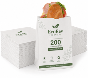 ถุงกระดาษใส่ขนมแบบใช้แล้วทิ้ง EcoRev คุณภาพพรีเมียม ย่อยสลายได้ เป็นมิตรกับสิ่งแวดล้อม กันน้ำมัน พร้อมหูหิ้วแบบไดคัท และปิดผนึกด้วยความร้อน - Product Image 6