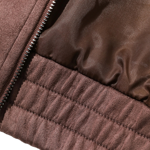 Chaqueta Bomber de Invierno para Hombre, Estilo Gamuza Marrón, con Forro de Lana Sherpa, Cuello Acolchado en Contraste, Cierre Frontal Completo, Manga Larga y Dobladillo Acanalado - Product Image 6