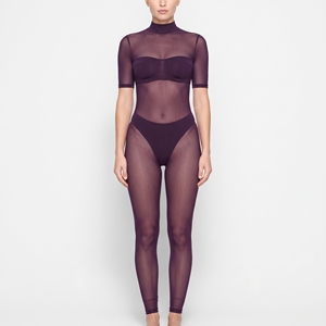 Sheer Turtleneck Bodysuit Women Full Length Short Sleeve High Waist Sexy Clubwear <b>Jumpsuit</b> Mesh Fit Type Skinny See Through Suit - Product Image 6