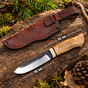 Cuchillo de Supervivencia Artesanal de Acero D2 con Mango de Madera de Arce y Funda de Cuero - Product Image 6