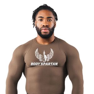 Men's Brown Compression Long Sleeve T-Shirt Premium Performance Athletic Base Layer Running Workout Gym Wear - Product Image 2