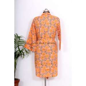 Vestido de Vacaciones, Vestido Largo de Algodón Indio, Bata con Cinturón y Botones, Camisón para Mujer, Camisón Largo Tipo Kimono - Product Image 6