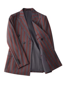 ACCEPT LUXE Men's <b>Red</b> Gray Striped Single Breasted Windproof <b>Suit</b> Set British Style Wool Polyester Blend Notched Collar Regular - Product Image 3