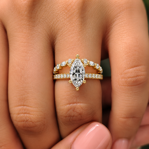 Hot Selling Marquise Cut Dual Band Floating Crown Lab Grown Diamond <b>Ring</b> IGI Certified 18K Solid Gold Engagement <b>Rings</b> For Women - Product Image 2