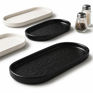 Oval Ceramic Serving Platter Minimalist Design stone Texture Dishwasher Safe White <b>black</b> Light Luxury Tableware for Hotel & - Product Image 4