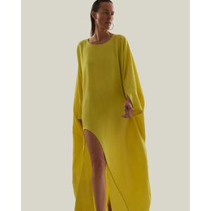 Handmade Yellow <b>Kaftan</b> Dress O-Neck Full Sleeve Straight Silhouette <b>Summer</b> Sheath Gown Solid Color Comfortable Women Dress - Product Image 3