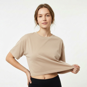 High Quality Black Women <b>Crop</b> T Shirt Cotton Short Sleeve Oversized Boxy Streetwear T Shirt Custom Print OEM Wholesale - Product Image 3