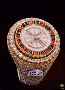 <b>Men</b> Luxury Casino <b>Ring</b> Hip Hop Bling Jewelry Gold Plated With Roulette And moissanite Diamond Design <b>Ring</b> - Product Image 5