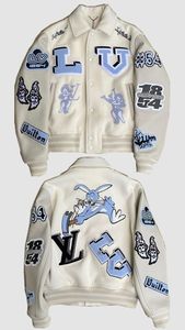 Multi-Patches 100% <b>Wool</b> Anti-Bacterial Breathable Windproof Embroidered Letter Pattern Streetwear Varsity Jacket - Product Image 3