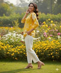 MODERNO TOP ESTAMPADO DE RAYÓN PARA USO DIARIO, PRECIO AL POR MAYOR, EN STOCK, KURTI ÉTNICO DE MEZCLA DE ALGODÓN EN VARIOS COLORES - Product Image 3