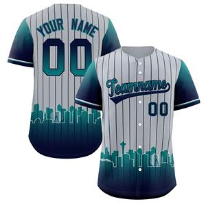 Maillot de baseball personnalisé à manches courtes, respirant, à rayures classiques avec ourlet dégradé motif skyline urbain pour vêtements de sport d'équipe - Product Image 1