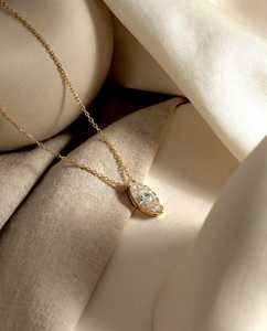 สร้อยคอเพชรทรงมาร์คีส์เคลือบทองคำ 14k พรีเมียม 1 กะรัต E VVS ได้รับการรับรองจาก IGI สำหรับผู้หญิง เหมาะสำหรับงานแต่งงานและงานหมั้น - Product Image 3