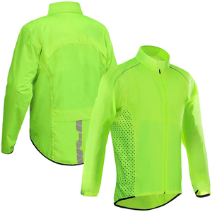 Veste de cyclisme pour adultes en polyester vert fluorescent, légère, respirante, coupe-vent, fermeture éclair intégrale, logo personnalisé - Product Image 1