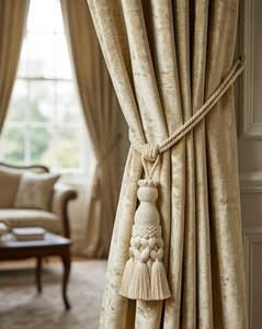 Tirador decorativo de algodón crema con flecos de borlas para puerta de armario - Product Image 2