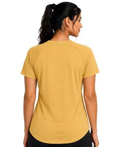 T-shirt de sport pour femme jaune moutarde personnalisé, séchage rapide, polyester, respirant, pour la course à pied, la gym, l'entraînement et le fitness - Product Image 5