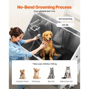Stazione di lavaggio per cani in acciaio inossidabile da 50 pollici con scale antiscivolo, rubinetto caldo/freddo e doccetta, vasca esterna per toelettatura animali - Product Image 4