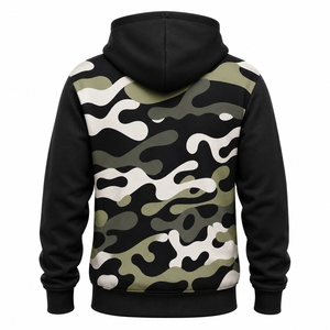 Sudadera con Capucha Personalizada de Forro Polar de Poliéster con Estampado de Camuflaje Negro Oliva por Sublimación - Product Image 2