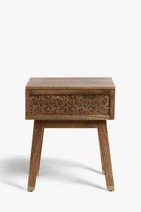 Mesa de Noche de Madera de Teca con Patrón de Leopardo, un Cajón y Tapa de Latón - Product Image 2