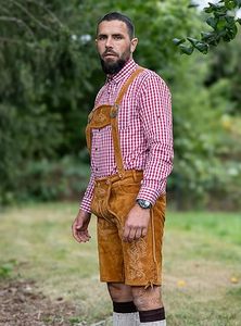 Pantalones de Cuero Bordados de Estilo Antiguo para Hombre, Talla Grande |   Pantalones Cortos de Cuero Bávaro con Aspecto Antiguo |   Hecho a Mano, Ecológico, para el Verano - Product Image 4