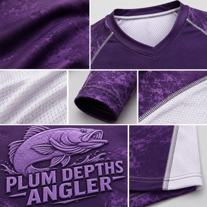 เสื้อตกปลาแขนยาวสีม่วงพลัมเข้มสำหรับผู้ชาย OEM แบบกำหนดเอง UPF 50+ แห้งเร็ว ผลิตจากโพลีเอสเตอร์ตาข่าย สำหรับนักตกปลาในทัวร์นาเมนต์ - Product Image 6