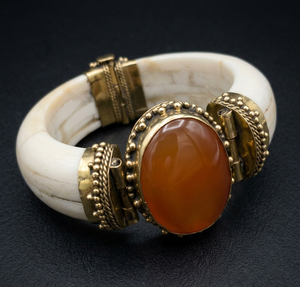 Brazalete Vintage Personalizado de Hueso con Incrustaciones de Resina y Piedra, Cabujón de Latón Dorado, Estilo Tribal Étnico, Joyería Hecha a Mano, Regalo, Venta al por Mayor - Product Image 3